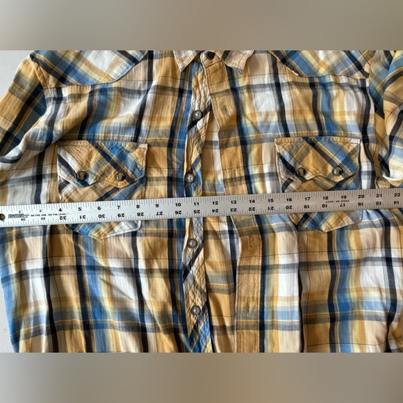 Levi’s men’s yellow and blue plaid button down shirt - Picture 6 of 7